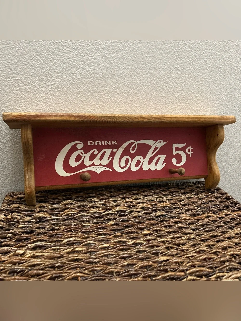Vintage Coca-Cola Wooden Wall Shelf Rustic Vtg Decor Display